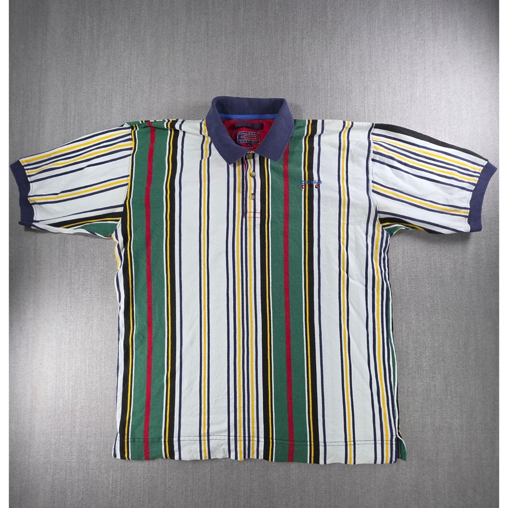 Colowear America Polo Shirt Mens L Multicolor Vertical Stripe Vintage 90s Cotton
